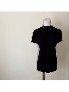 Women's Cable & Gauge Black Pearl Embellished Short Sleeve Blouse, Size XL
